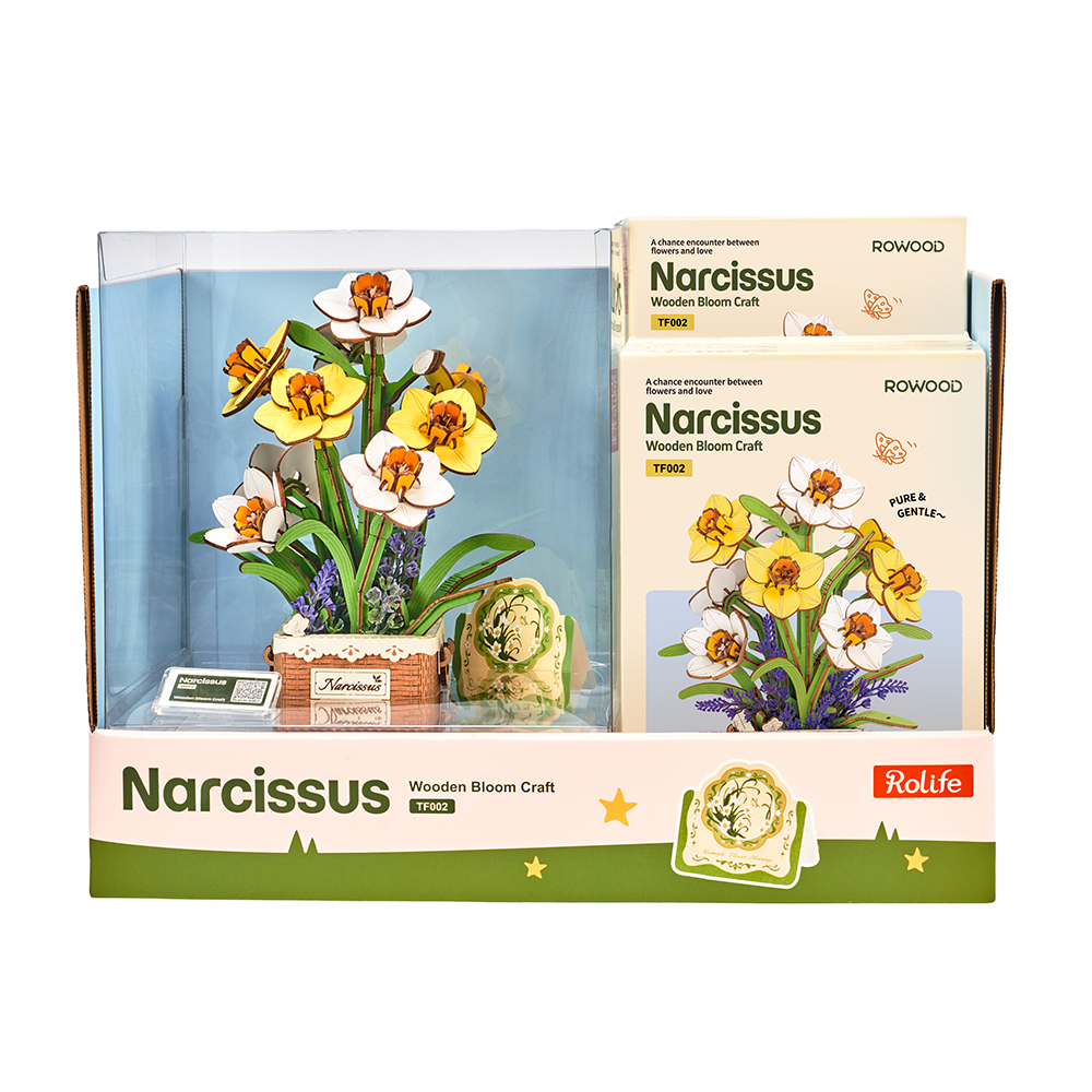 TF002Z Rowood Narcissus DIY Flower Bouquet 3D Wooden Puzzle Display Showcase TF002