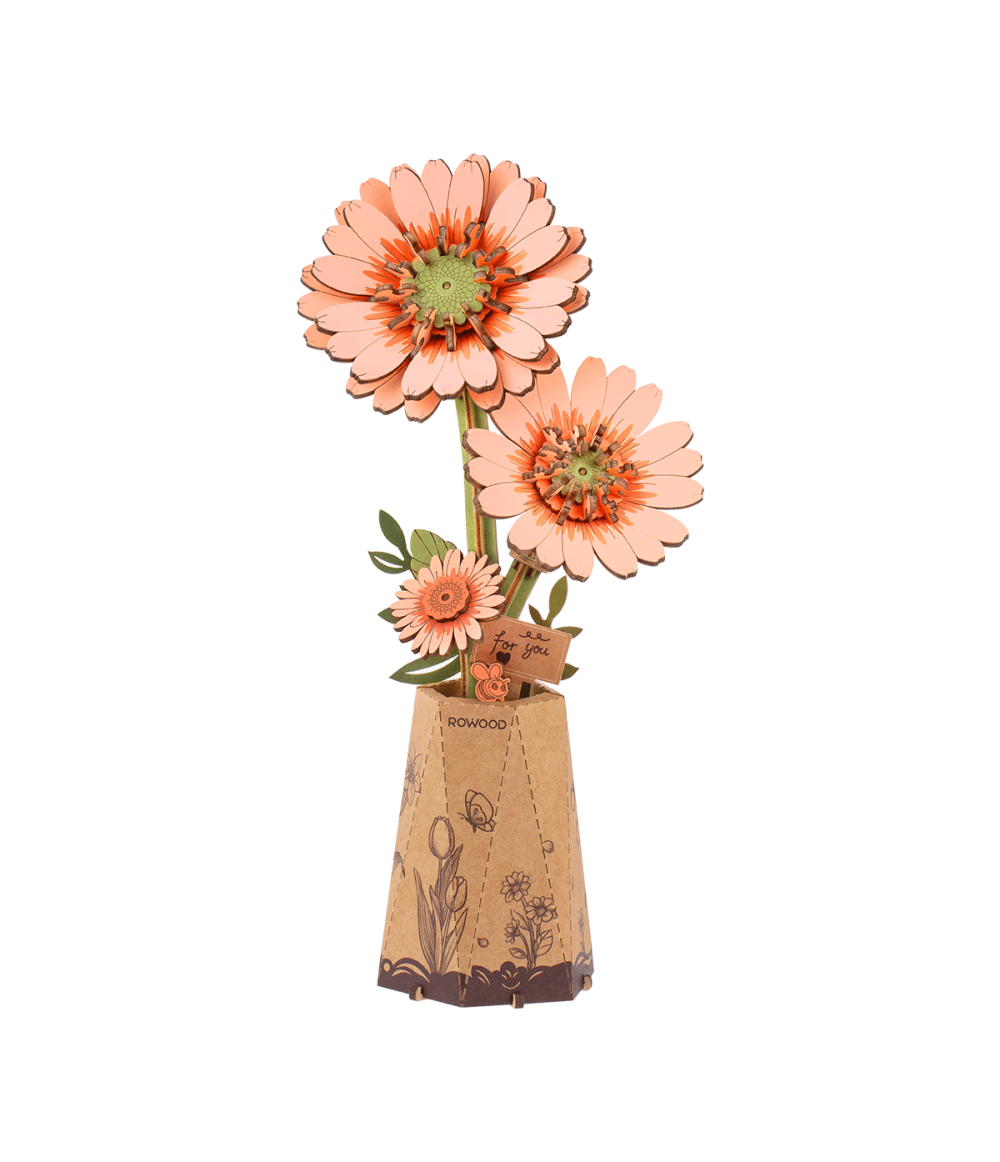 Rowood DIY Flower Light Orange Gerbera 3D Wooden Puzzle TW111