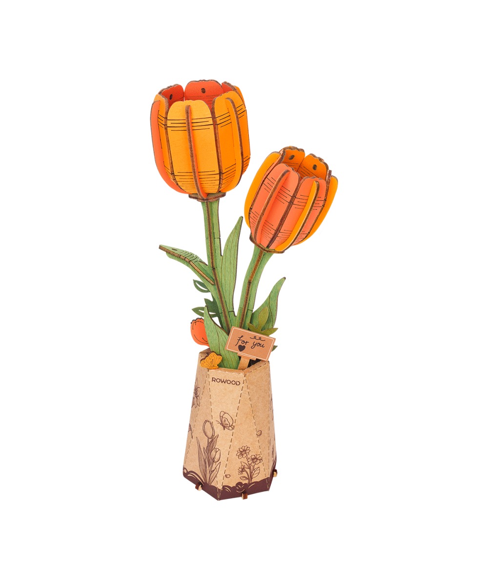 Rowood Orange Tulip DIY Wooden Flower 3D Puzzle TW081
