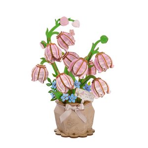 TF003-mian Rowood Pink Lily of the Valley DIY Flower Bouquet 3D Wooden Puzzle TF003
