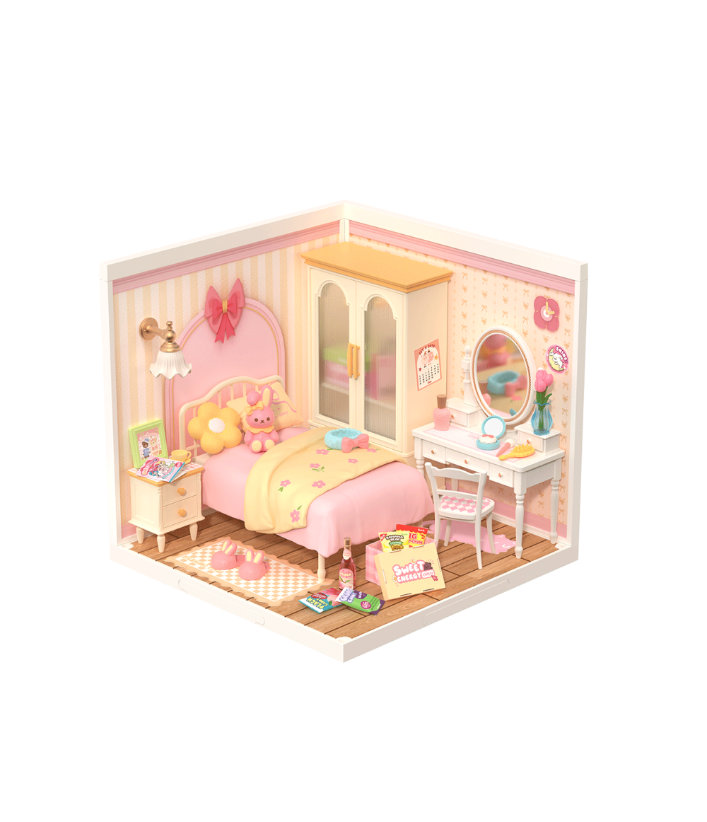 Rolife Lovely Pink Bedroom DIY Miniature House DW016