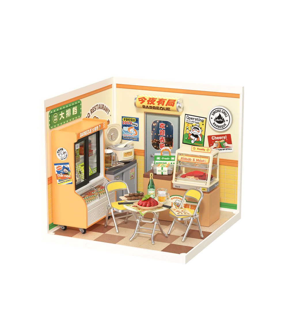 DW022-main Rolife Night Out Food Stall DIY Miniature House DW022