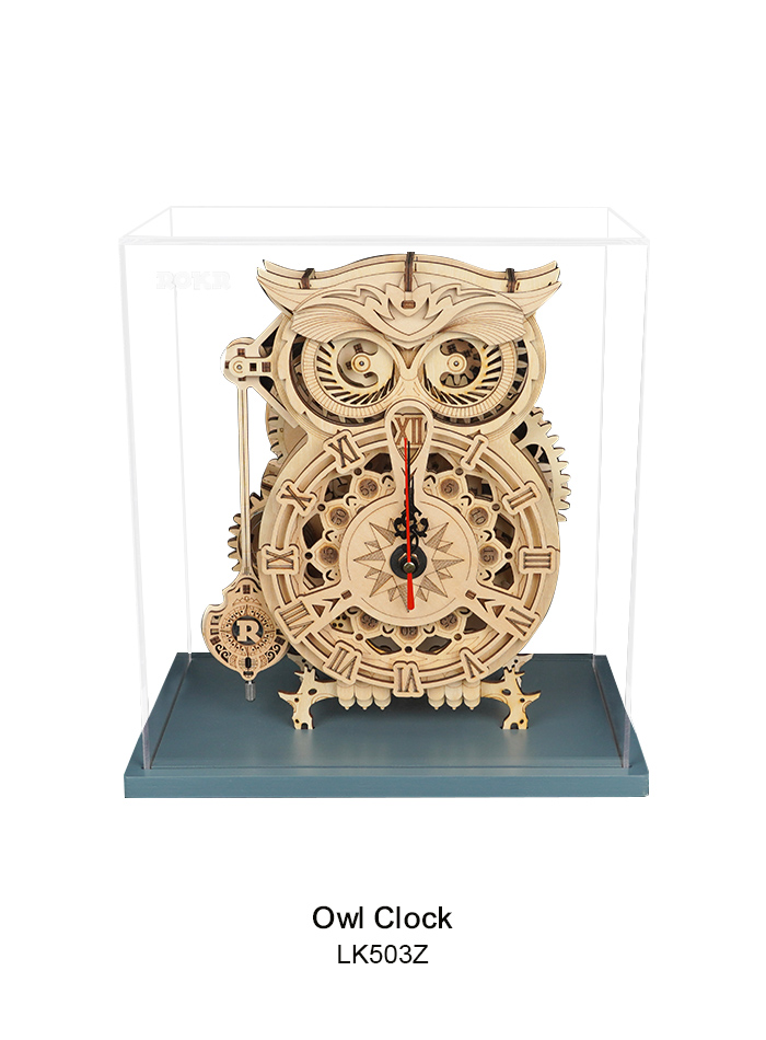 ROKR Owl Clock 3D Wooden Puzzle Display Showcase LK503Z